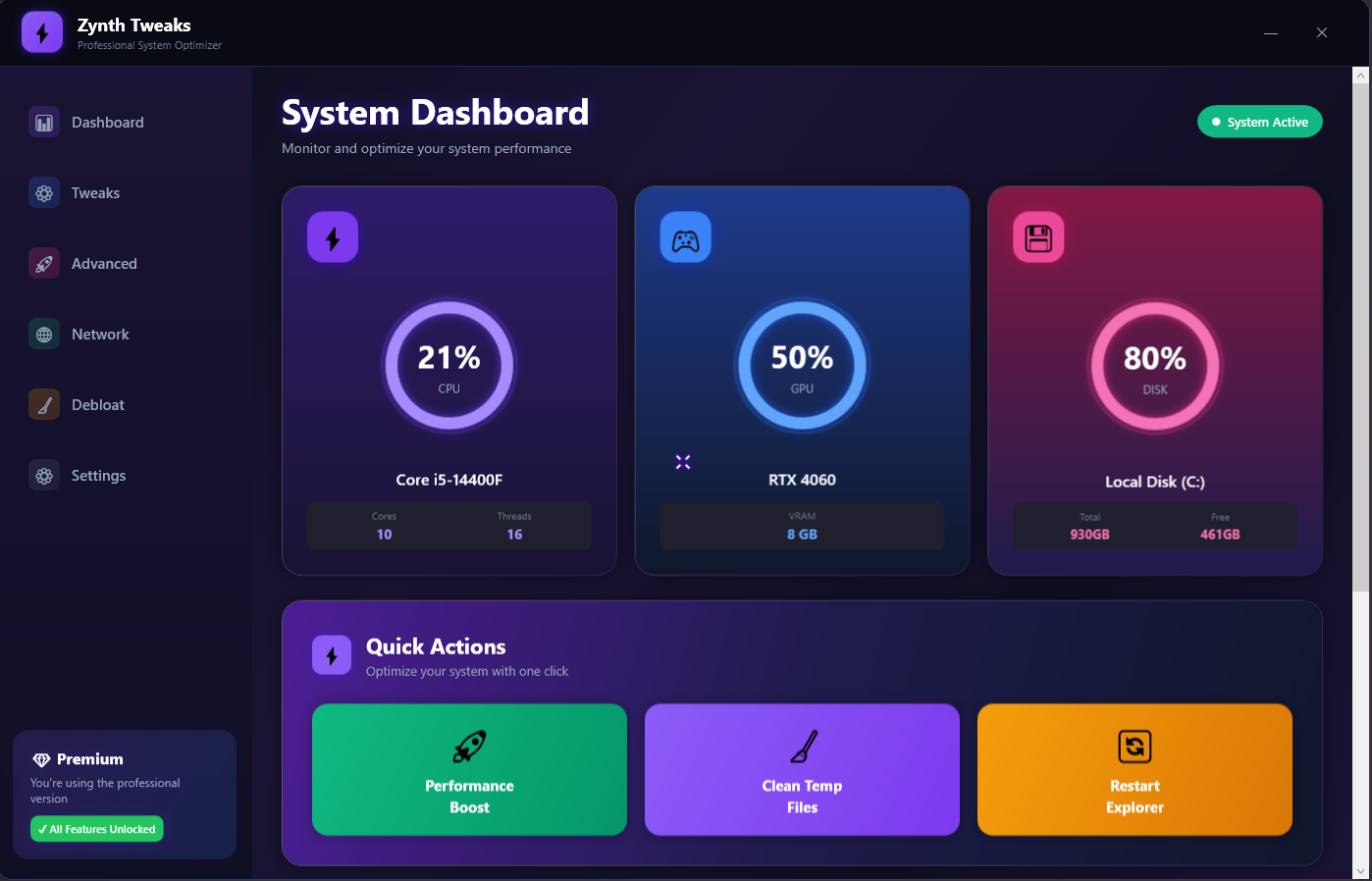 Zynth Tweaks App Interface